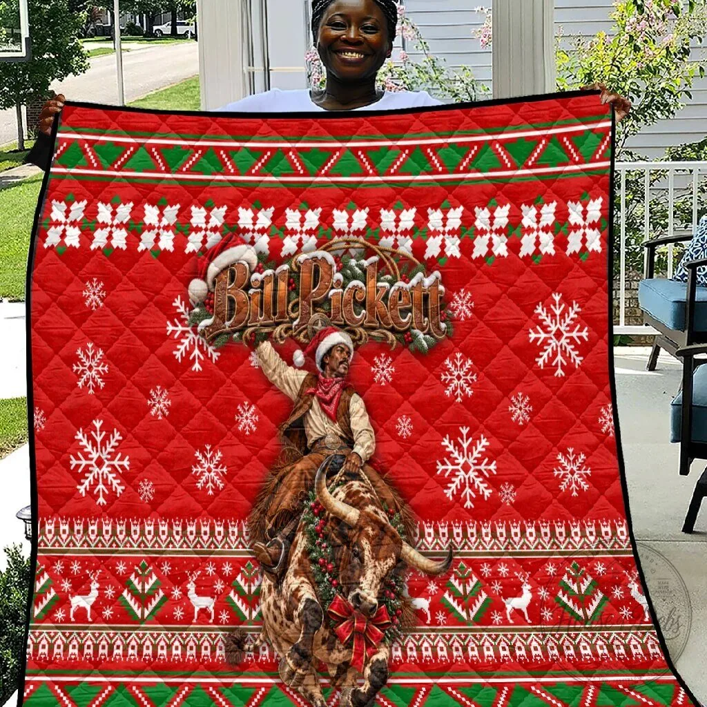 Bill Pickett Christmas Cowboy Rodeo Snowy Winter Western Art Quilt Blanket