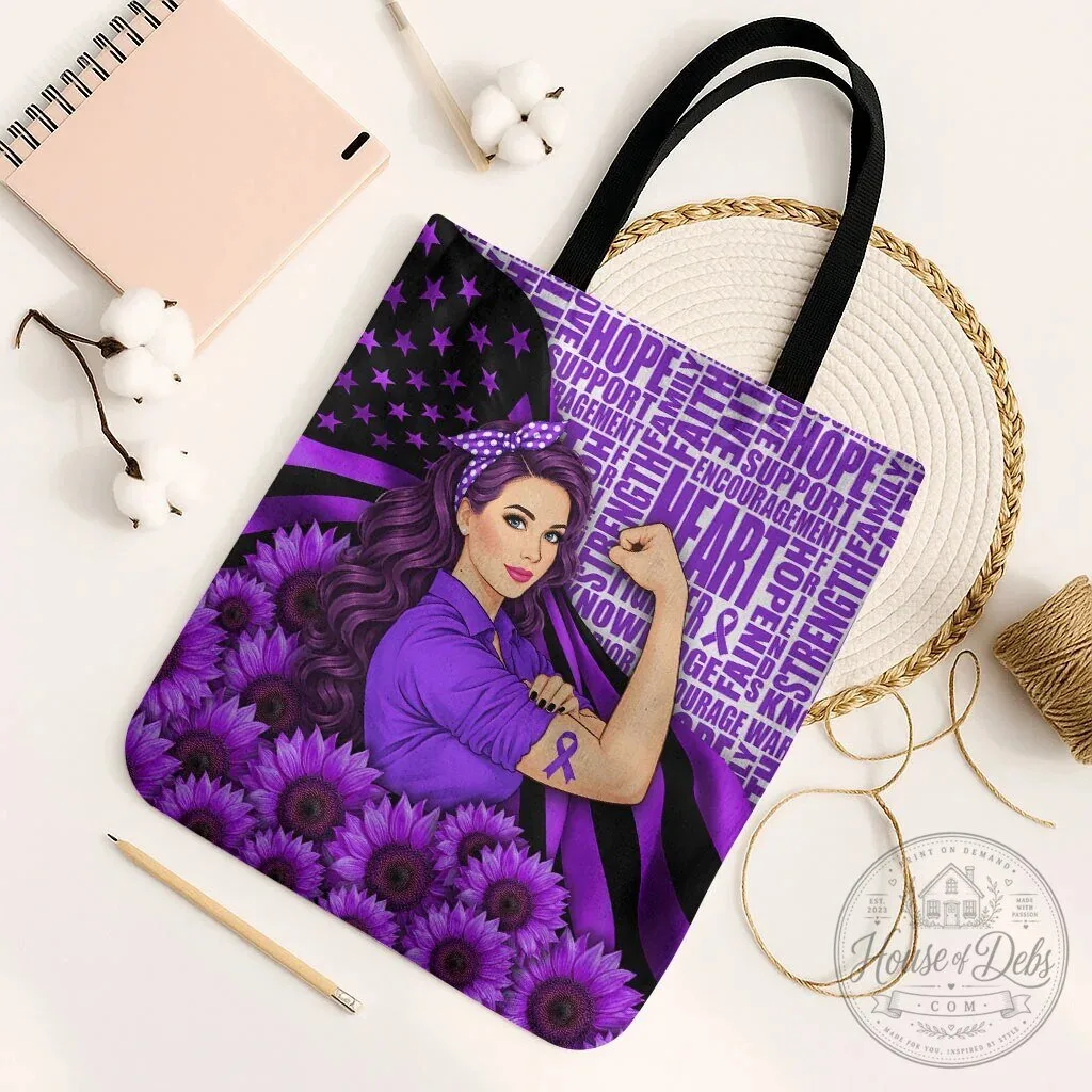 Domestic Violence Awareness Strong Woman Purple Ribbon Sunflower Tote Bag