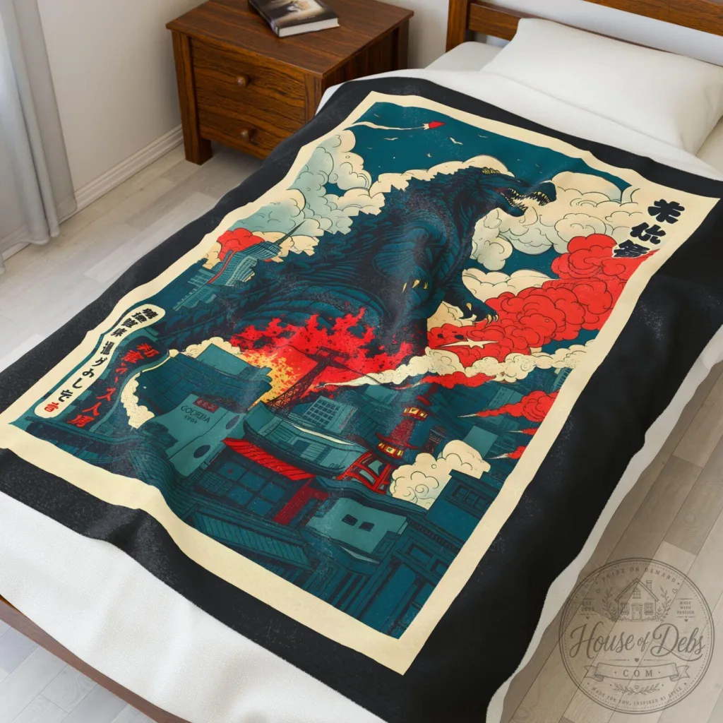 Godzilla King of the Monsters Japanese Art Style Blanket 51 Godzilla King of the Monsters Japanese Art Style Blanket