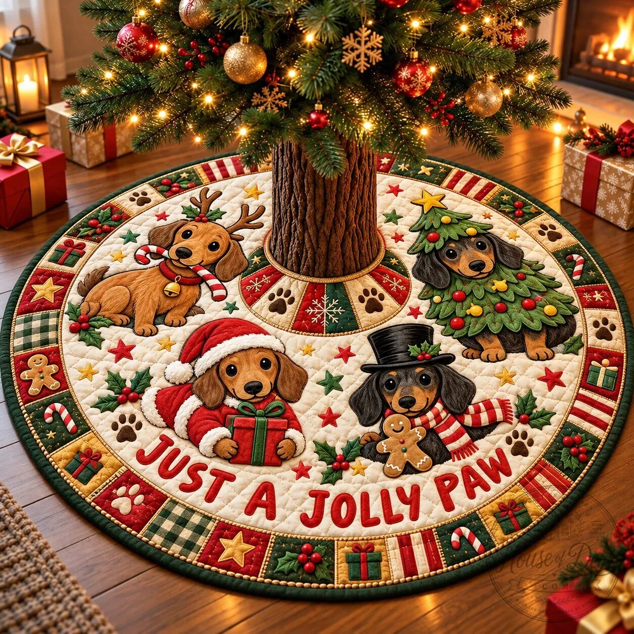 Cute Dachshund Dogs Christmas Tree Skirt Holiday Decor