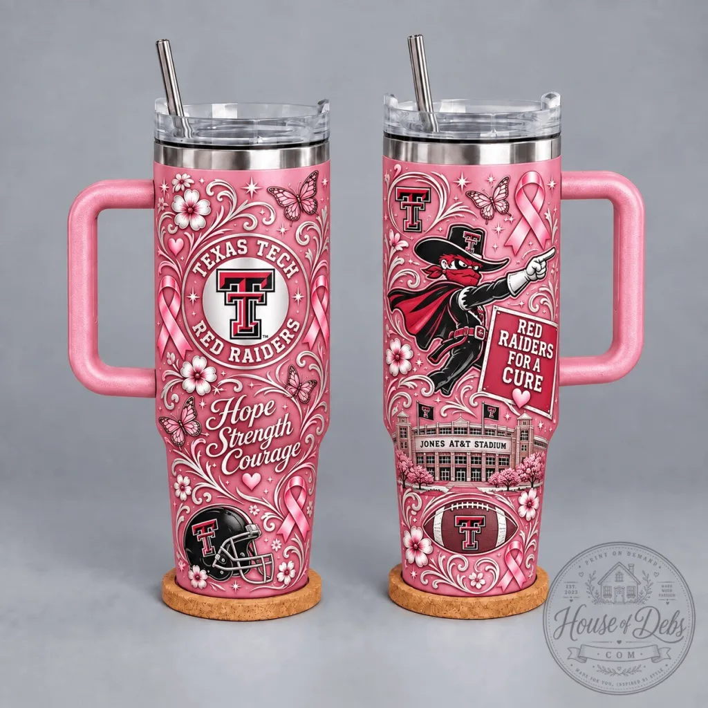 Texas Tech Red Raiders Breast Cancer Awareness Pink Tumbler with Handle Texas Tech Red Raiders Breast Cancer Awareness Pink Tumbler with Handle