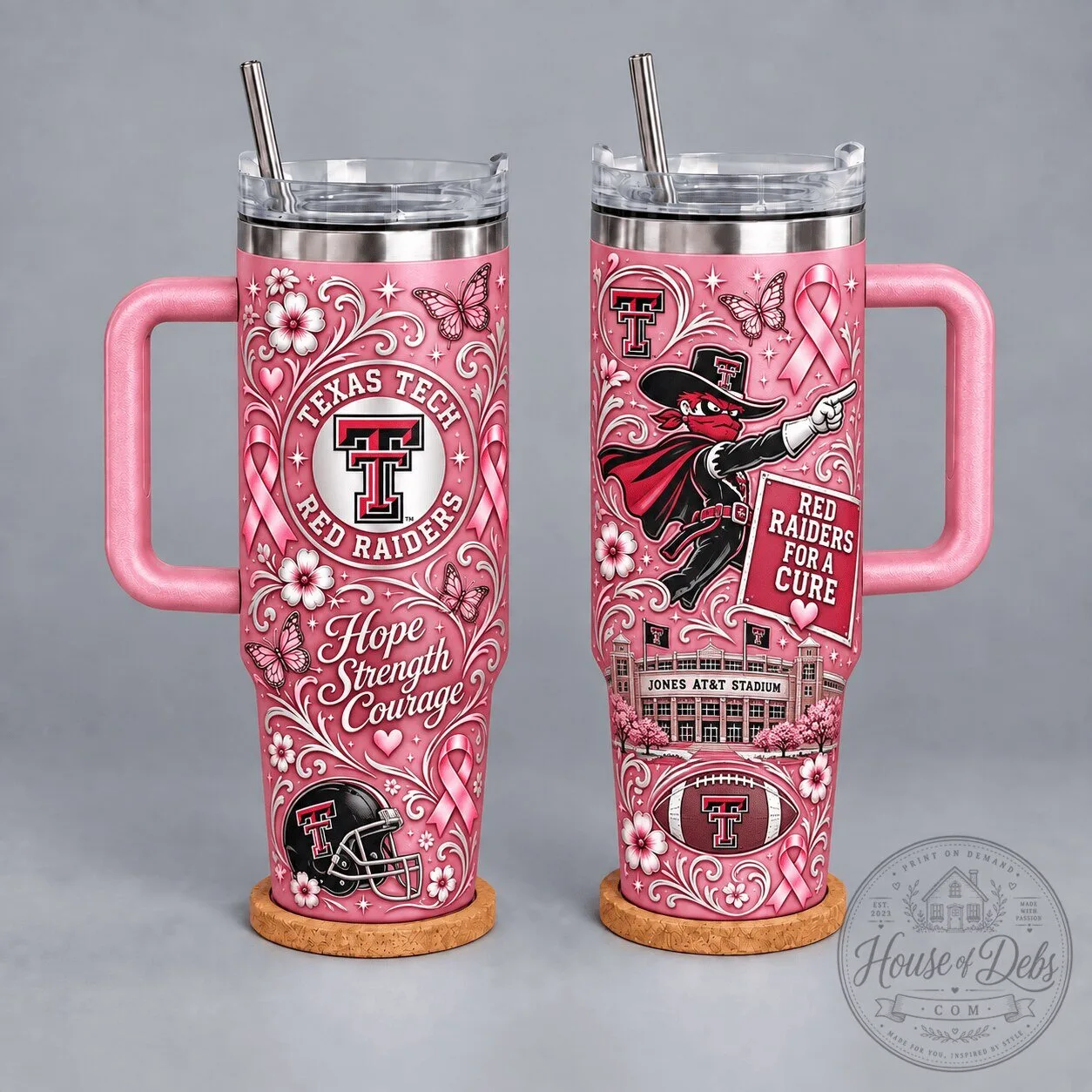 Texas Tech Red Raiders Breast Cancer Awareness Pink Tumbler with Handle
