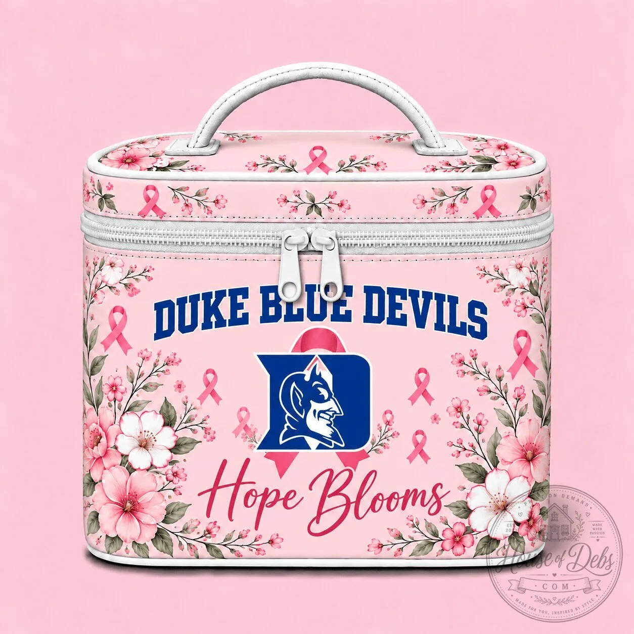 Duke Blue Devils Breast Cancer Awareness Hope Blooms Cosmetic Bag