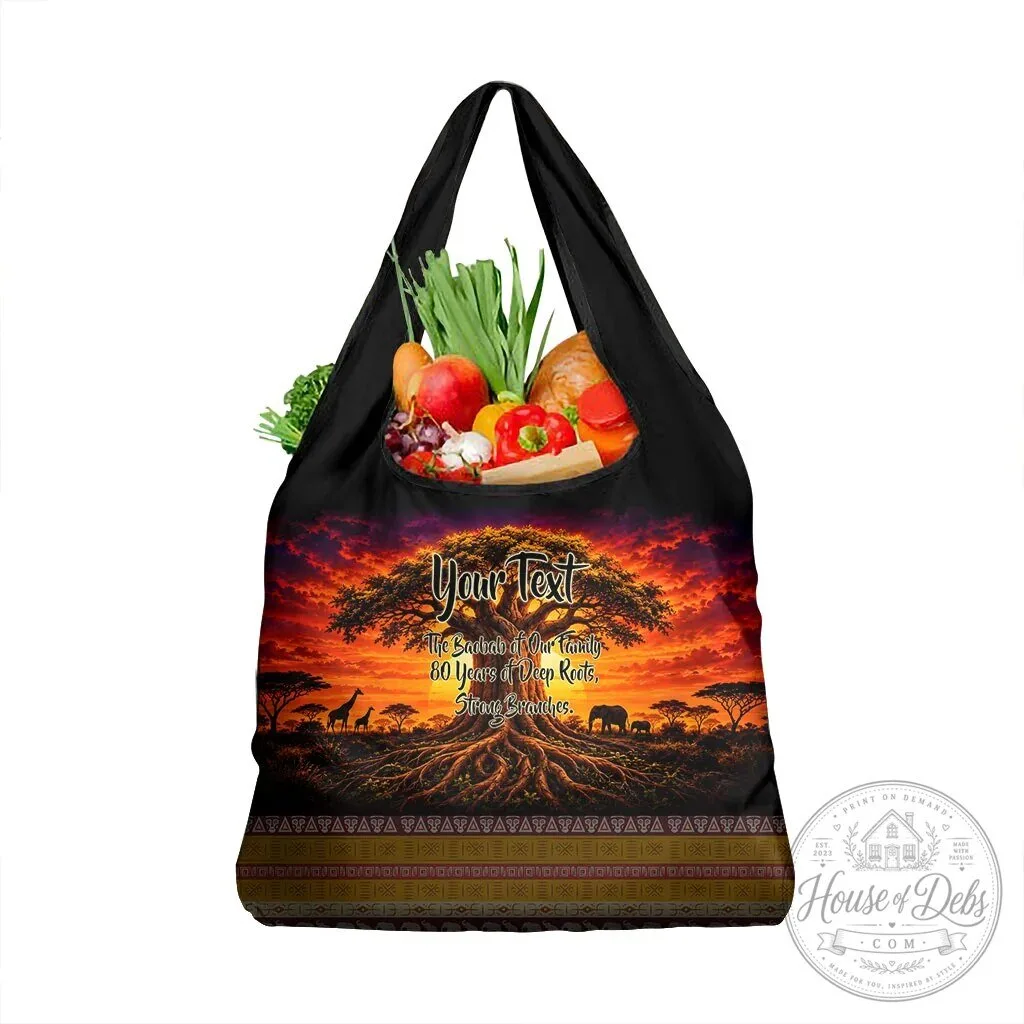 Personalized 80th Birthday Baobab Tree African Sunset Savanna Reusable Grocery Bag 43 Personalized 80th Birthday Baobab Tree African Sunset Savanna Reusable Grocery Bag