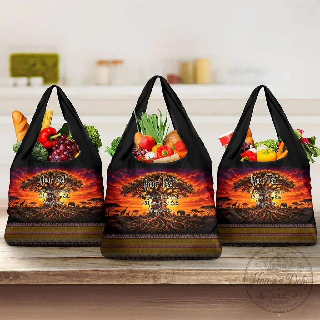 Personalized 80th Birthday Baobab Tree African Sunset Savanna Reusable Grocery Bag 12 Personalized 80th Birthday Baobab Tree African Sunset Savanna Reusable Grocery Bag