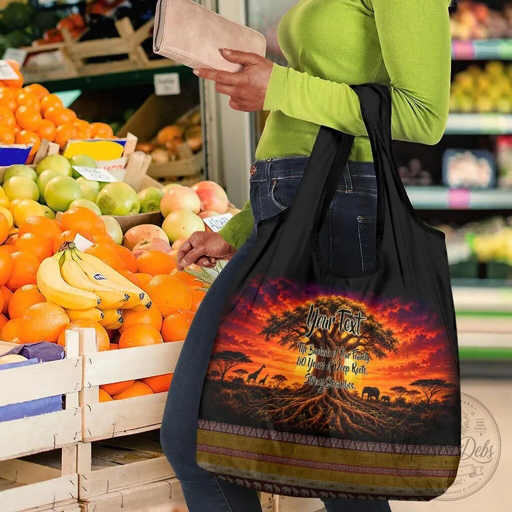 Personalized 80th Birthday Baobab Tree African Sunset Savanna Reusable Grocery Bag 14 Personalized 80th Birthday Baobab Tree African Sunset Savanna Reusable Grocery Bag