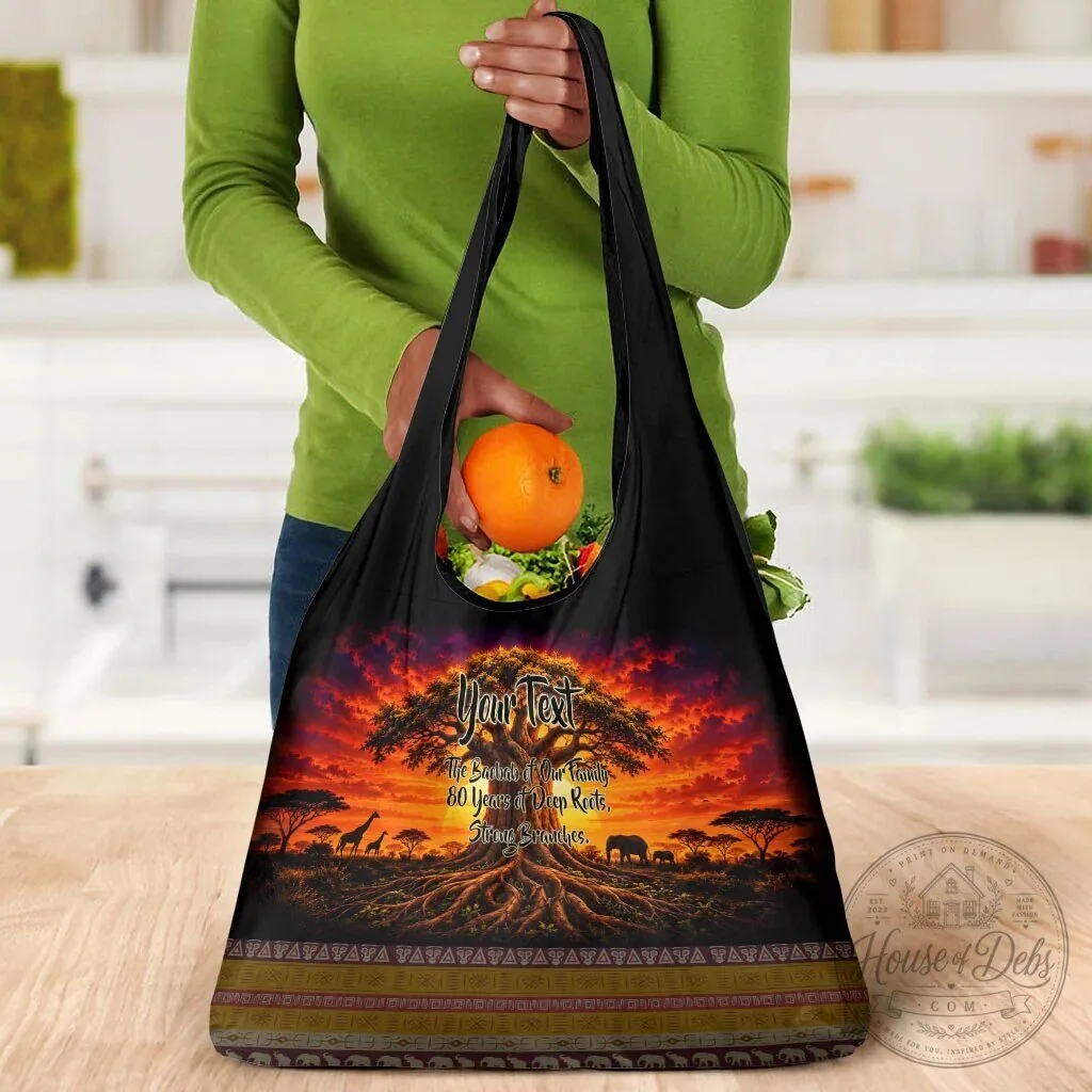 Personalized 80th Birthday Baobab Tree African Sunset Savanna Reusable Grocery Bag 15 Personalized 80th Birthday Baobab Tree African Sunset Savanna Reusable Grocery Bag