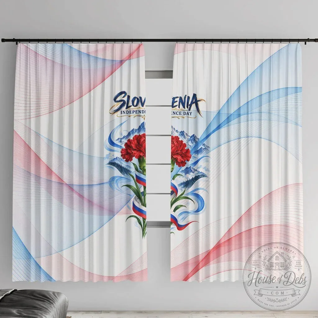 Slovenia Independence Day Red Carnation Flower Mount Triglav Flag Window Curtain