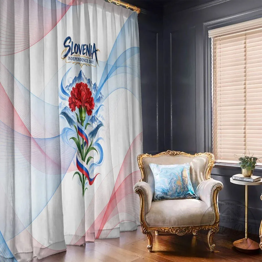 Slovenia Independence Day Red Carnation Flower Mount Triglav Flag Window Curtain 12 Slovenia Independence Day Red Carnation Flower Mount Triglav Flag Window Curtain