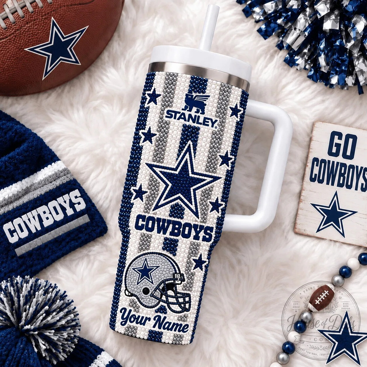 Dallas Cowboys NFL Diamond Pattern Personalized Stainless Steel Tumbler