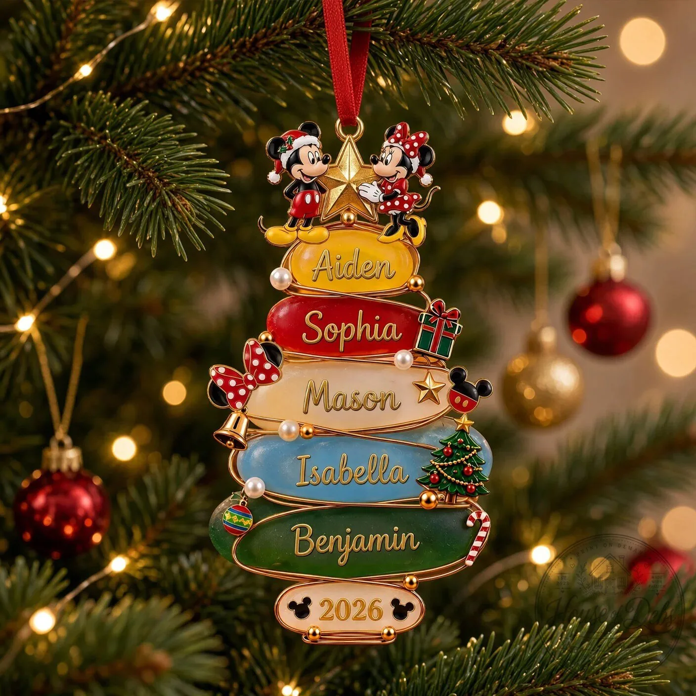 Personalized Mickey and Minnie Mouse Family Christmas Tree Ornament 1 Personalized Mickey and Minnie Mouse Family Christmas Tree Ornament