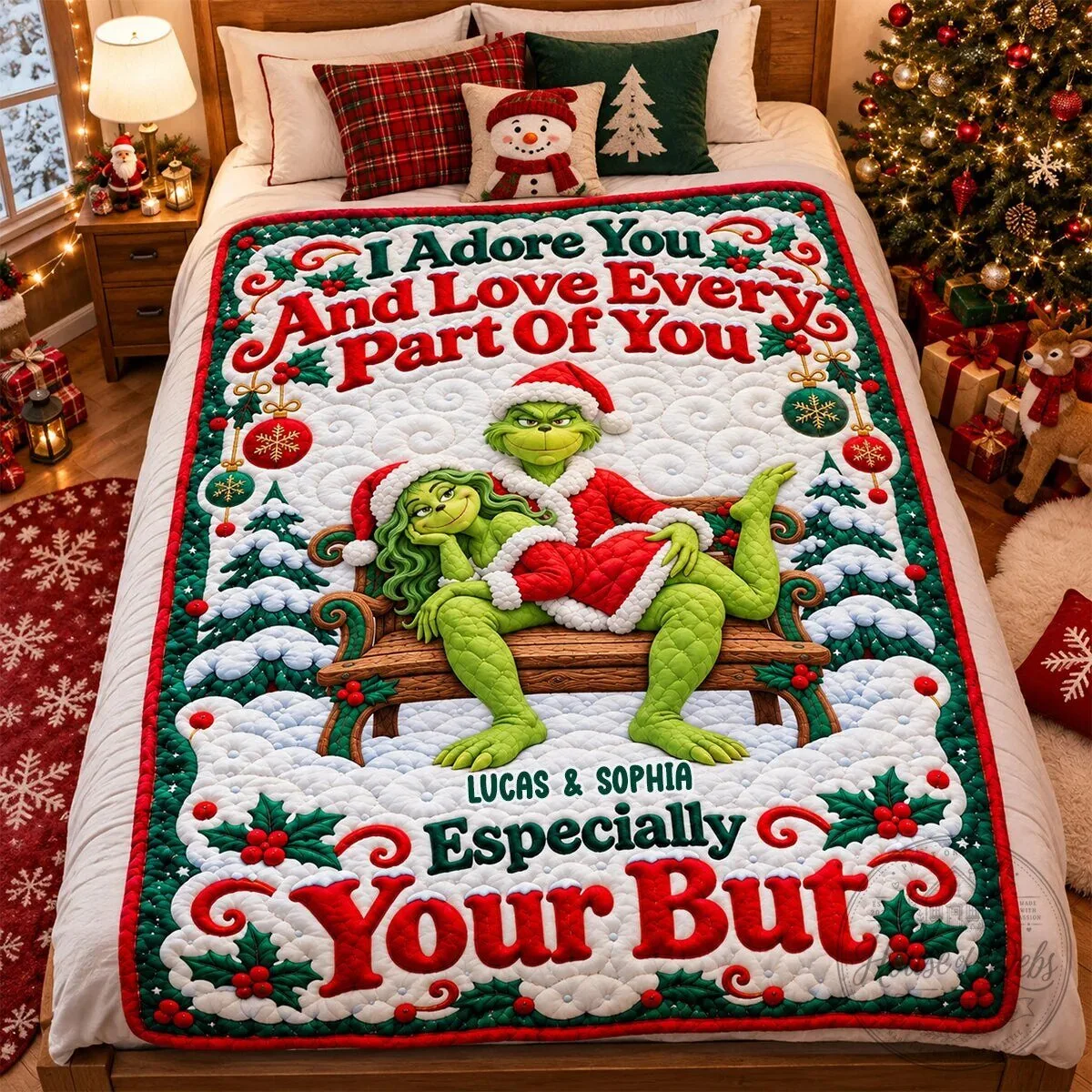 Funny Grinch And Cindy Lou Who Christmas Couple Blanket