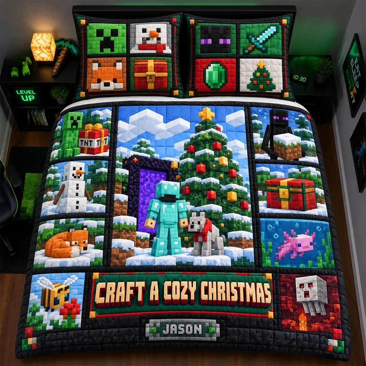 Minecraft Craft A Cozy Christmas Personalized Quilt Bedding Set