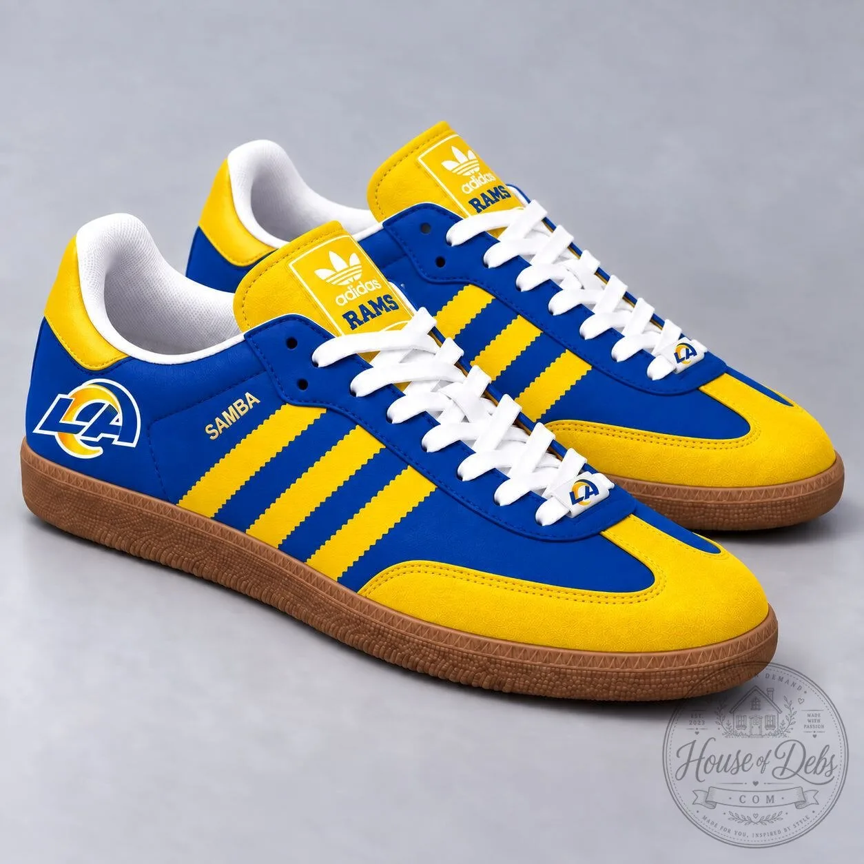 Los Angeles Rams Football Team Blue and Yellow Samba Style Low-Top Sneakers