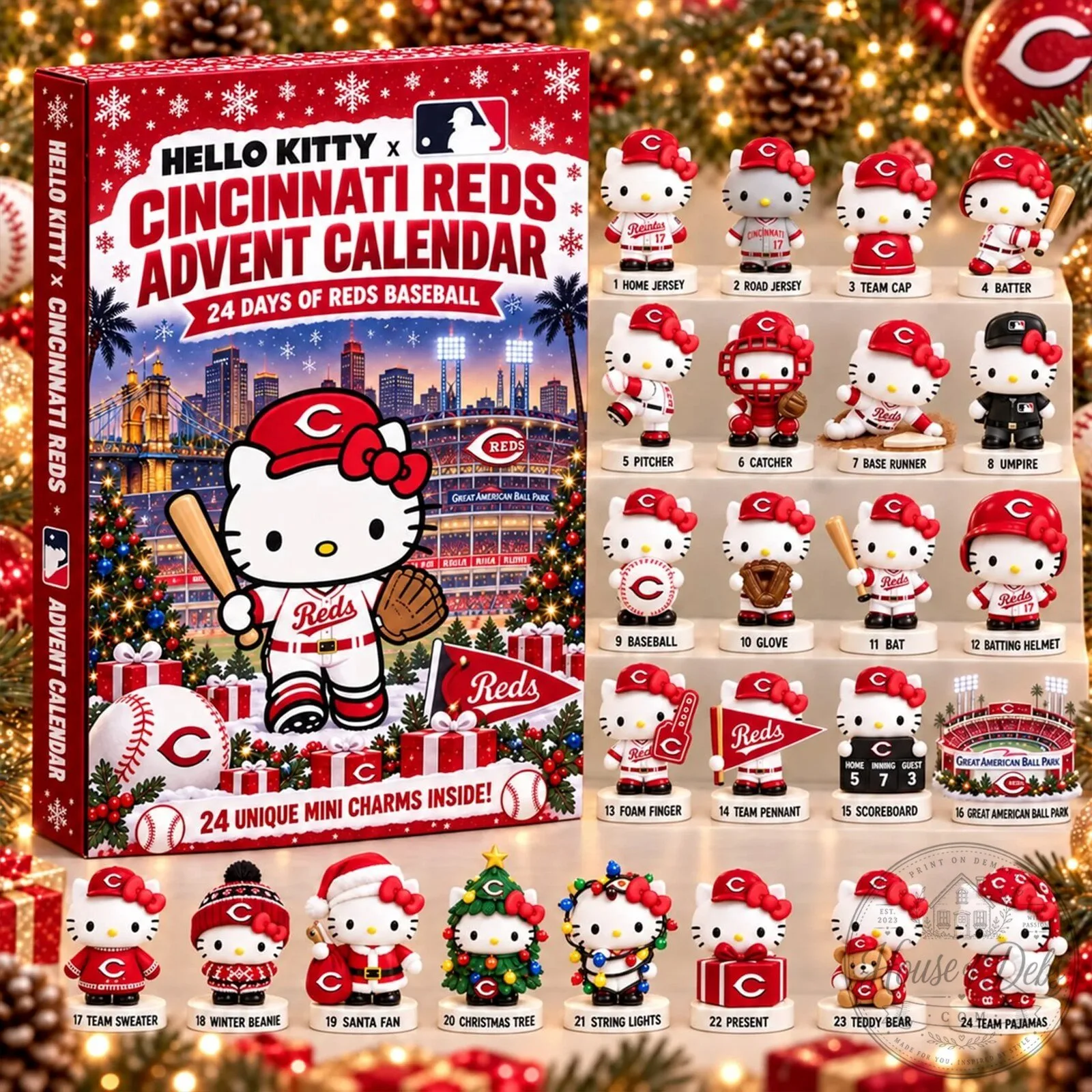 Hello Kitty Cincinnati Reds Baseball Christmas Holiday Advent Calendar