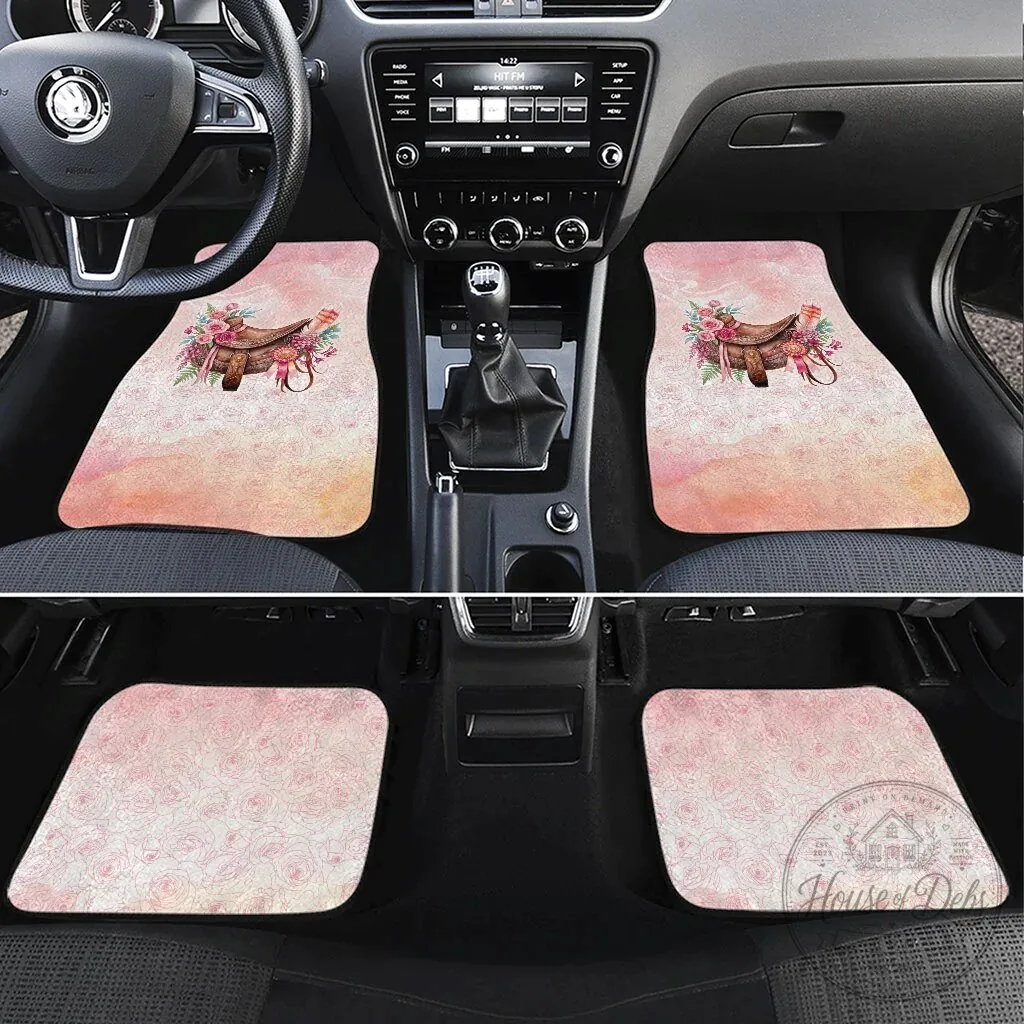 Pink Rose Floral Horse Saddle Car Floor Mats Set