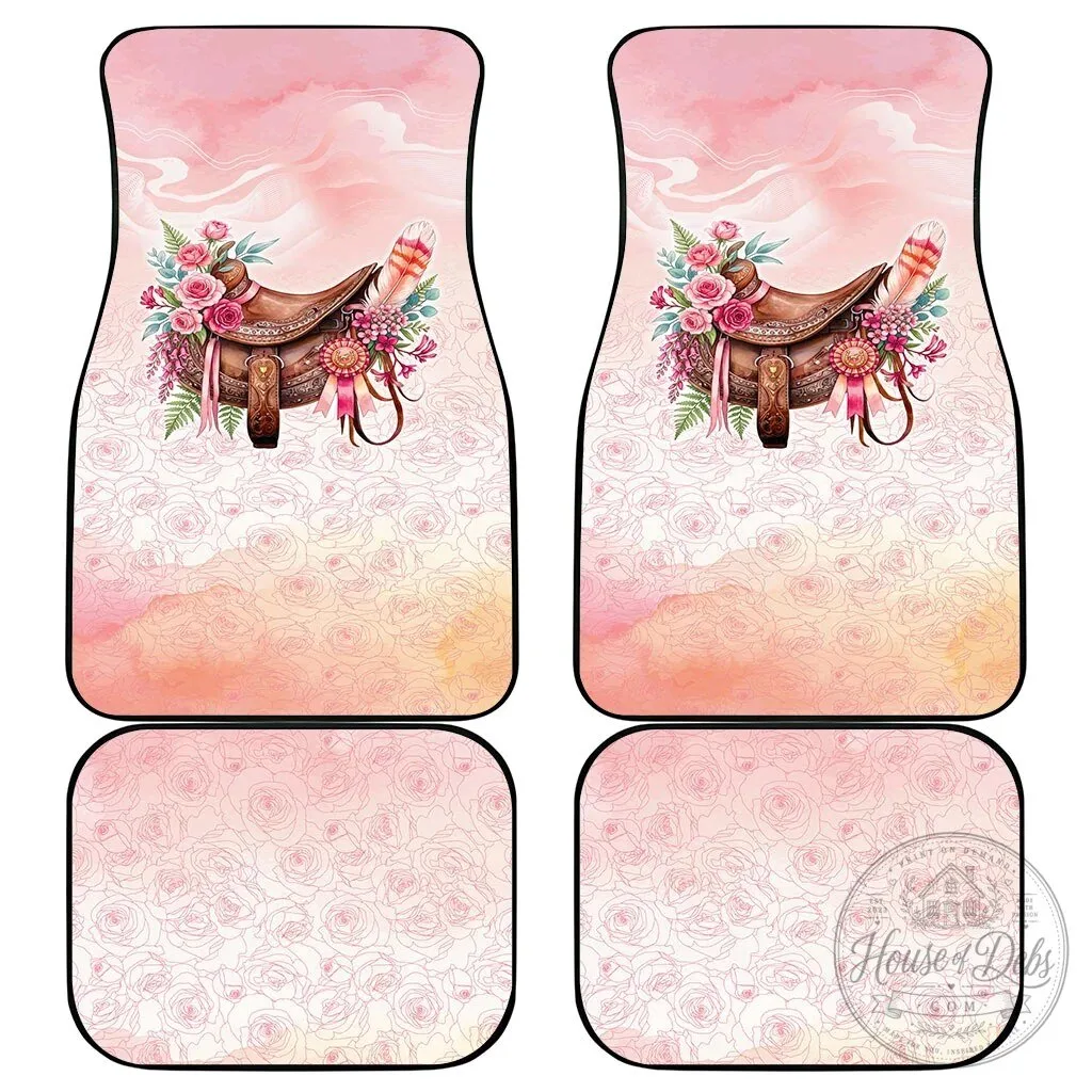 Pink Rose Floral Horse Saddle Car Floor Mats Set 7 Pink Rose Floral Horse Saddle Car Floor Mats Set