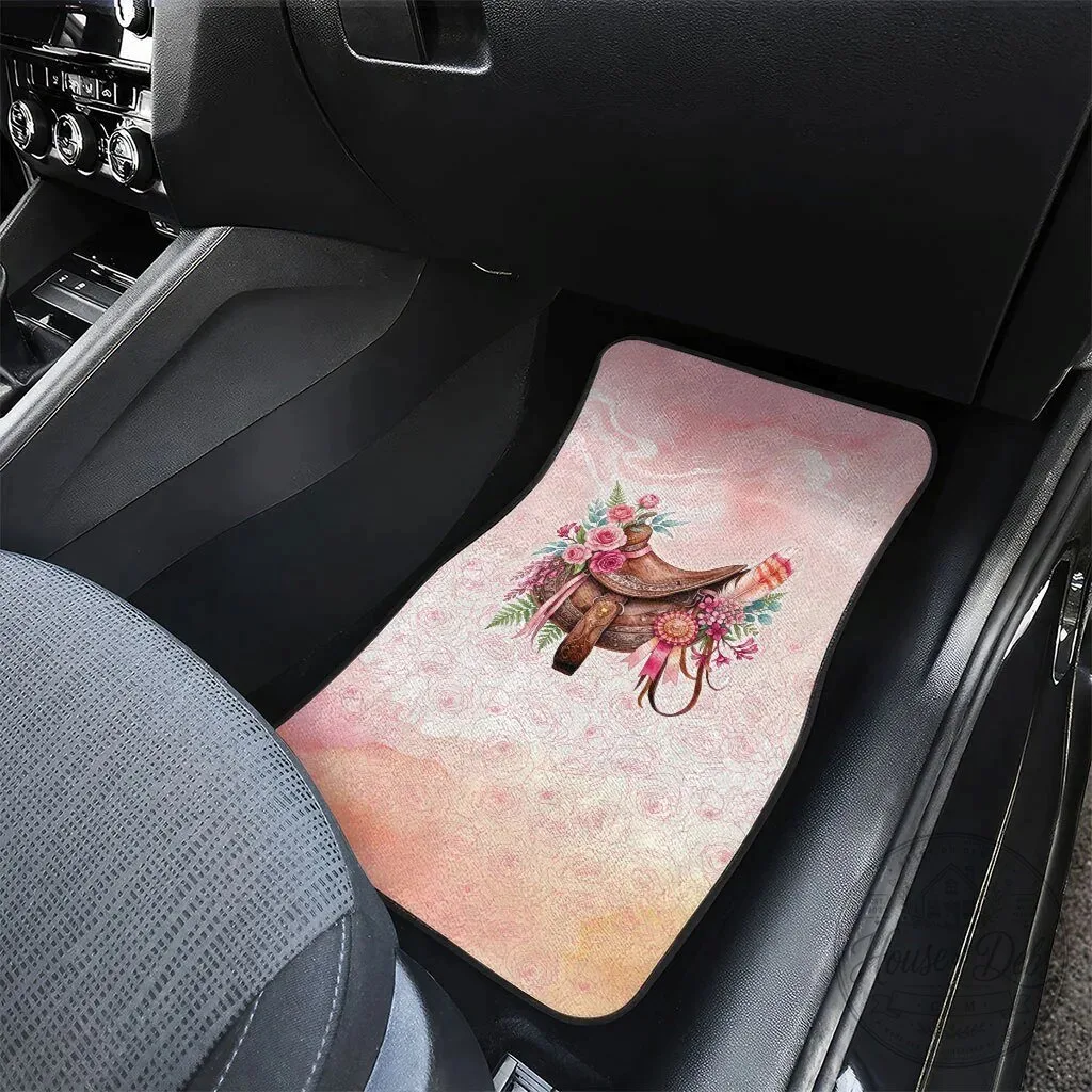 Pink Rose Floral Horse Saddle Car Floor Mats Set 10 Pink Rose Floral Horse Saddle Car Floor Mats Set