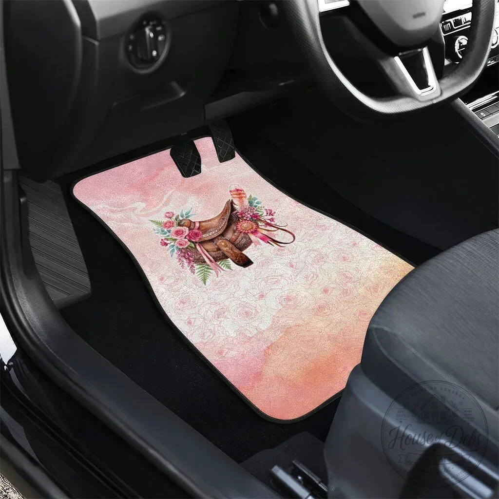 Pink Rose Floral Horse Saddle Car Floor Mats Set 11 Pink Rose Floral Horse Saddle Car Floor Mats Set
