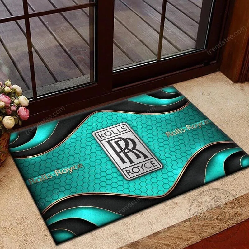 Rolls-Royce Luxury Car Logo Teal Hexagon Pattern Welcome Doormat