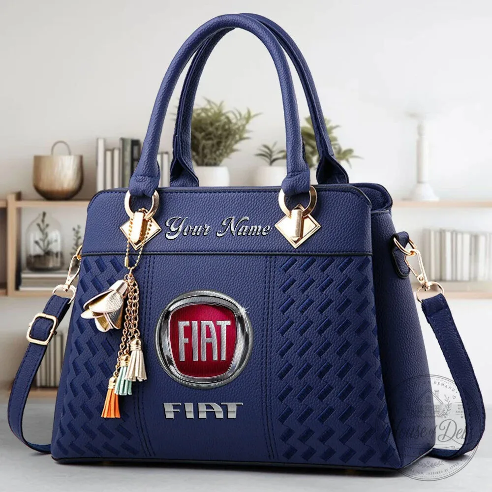 Custom Name Black Leather Handbag Purse with Fiat Car Logo for Women 20 Custom Name Black Leather Handbag Purse with Fiat Car Logo for Women