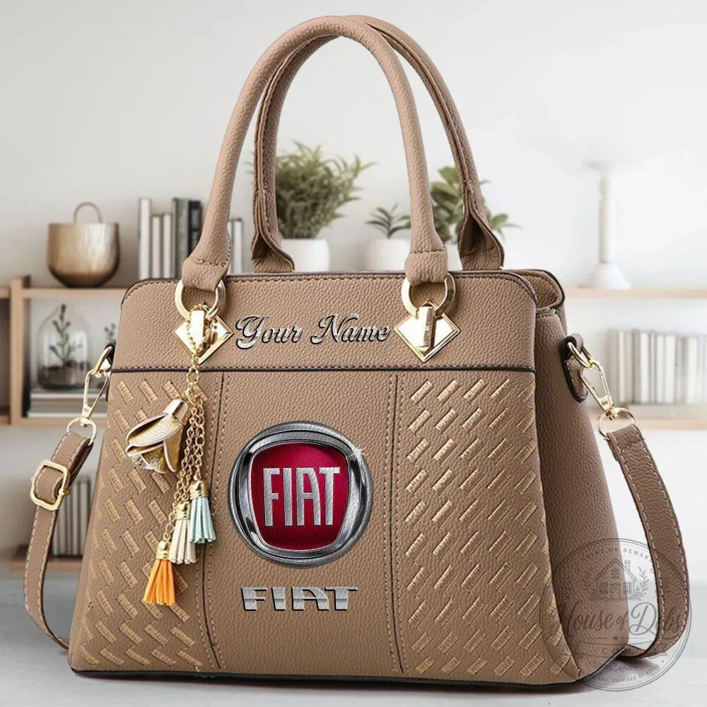 Custom Name Black Leather Handbag Purse with Fiat Car Logo for Women 21 Custom Name Black Leather Handbag Purse with Fiat Car Logo for Women