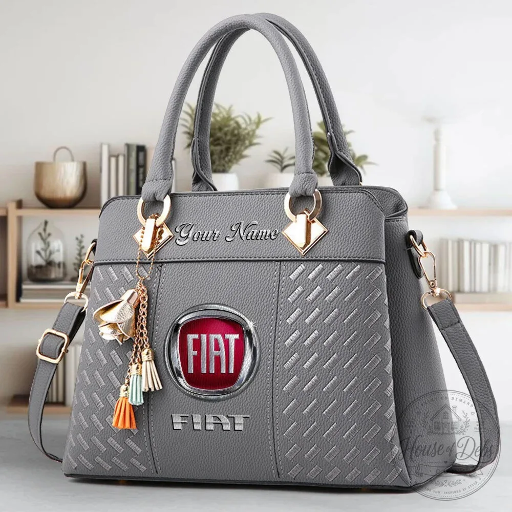 Custom Name Black Leather Handbag Purse with Fiat Car Logo for Women 22 Custom Name Black Leather Handbag Purse with Fiat Car Logo for Women