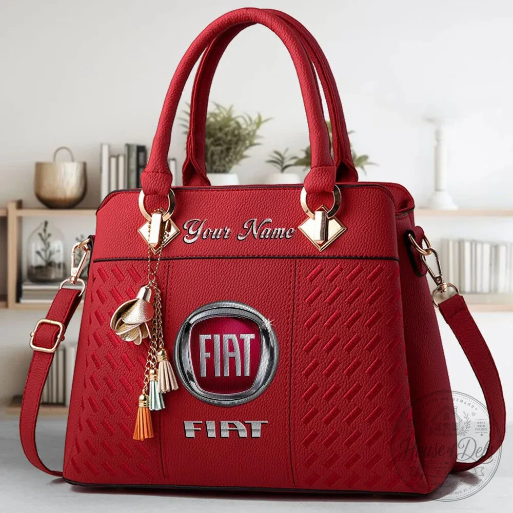 Custom Name Black Leather Handbag Purse with Fiat Car Logo for Women 23 Custom Name Black Leather Handbag Purse with Fiat Car Logo for Women