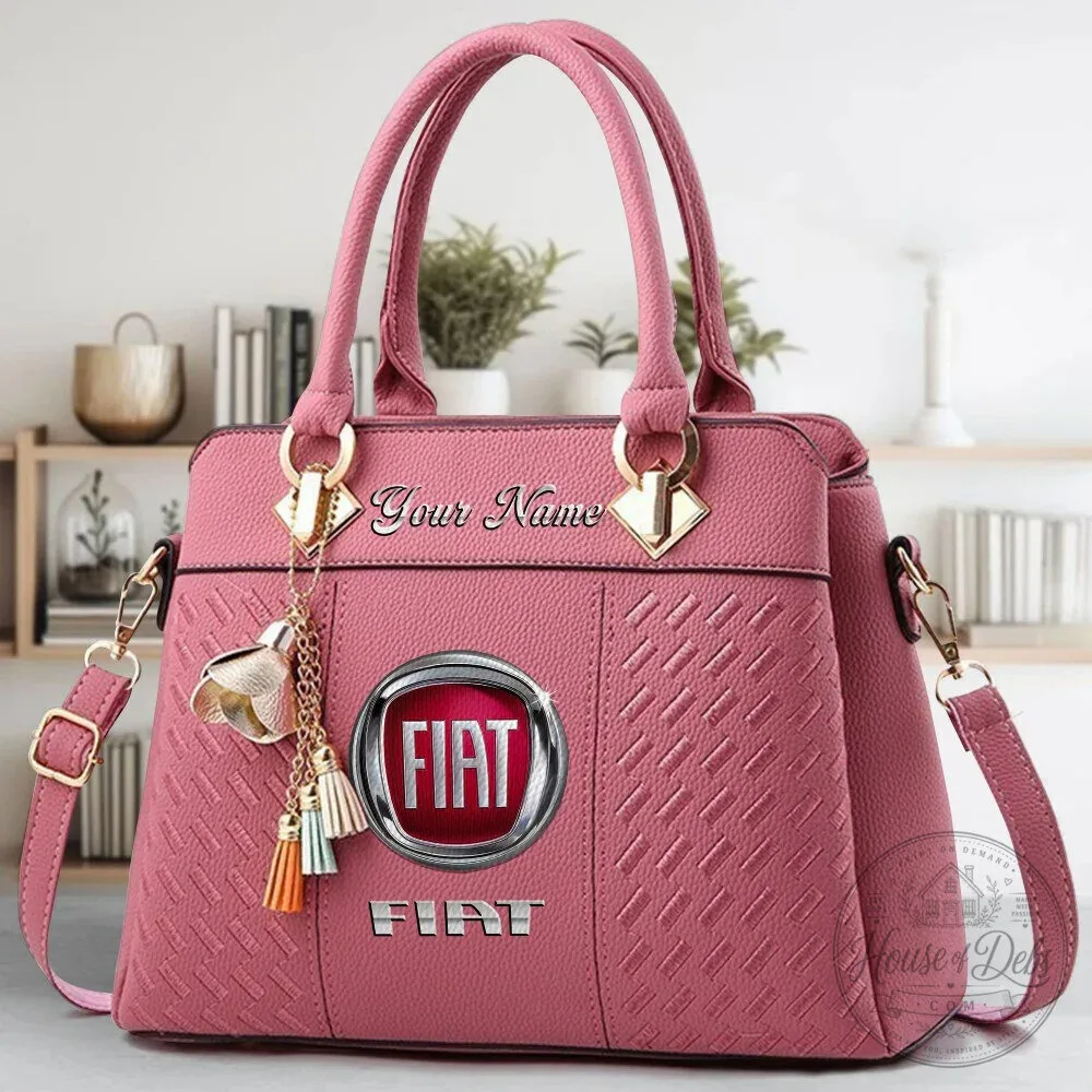Custom Name Black Leather Handbag Purse with Fiat Car Logo for Women 24 Custom Name Black Leather Handbag Purse with Fiat Car Logo for Women