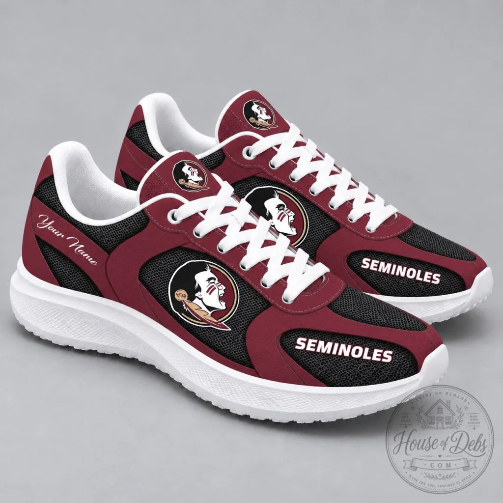 Florida State Seminoles Team Logo Running Shoes, Custom Name Athletic Sneakers Florida State Seminoles Team Logo Running Shoes, Custom Name Athletic Sneakers