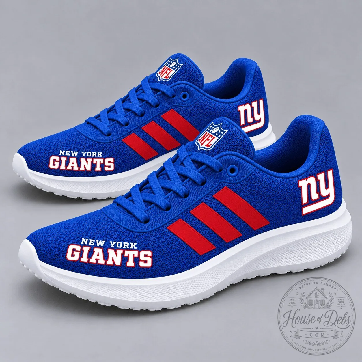 New York Giants National Football League Team Logo Blue Striped Sneakers