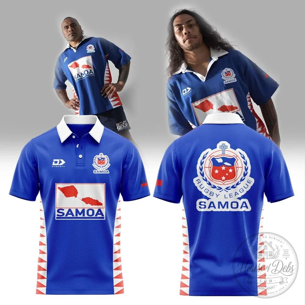Toa Samoa Rugby League Team Blue and White Polo Shirt