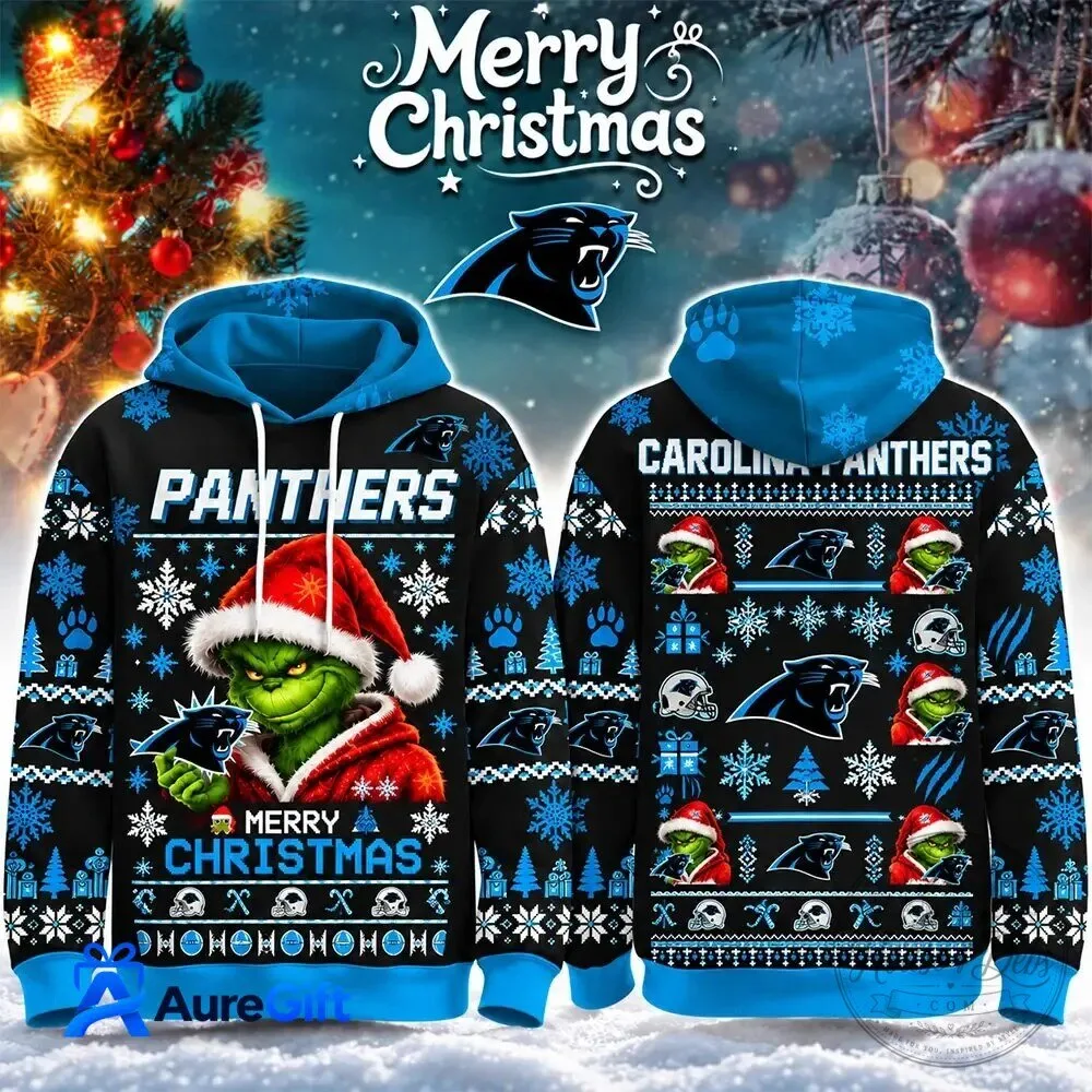 Carolina Panthers Merry Christmas Grinch Ugly Sweater Style Hoodie