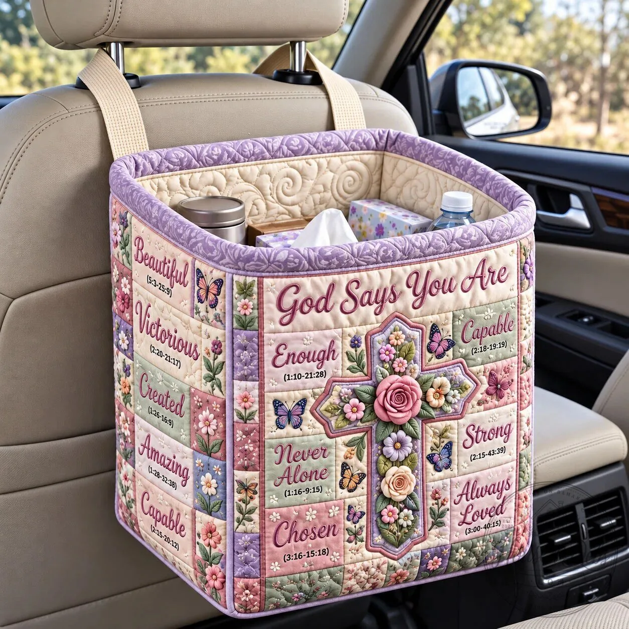Christian Faith God Says You Are Quilted Car Storage Basket Organizer