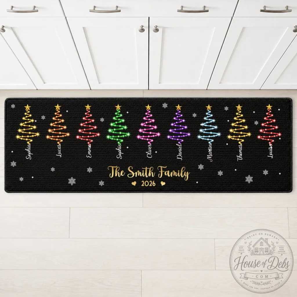 Personalized Christmas Tree Family Name Kitchen Mat Holiday Decor Rug Personalized Christmas Tree Family Name Kitchen Mat Holiday Decor Rug