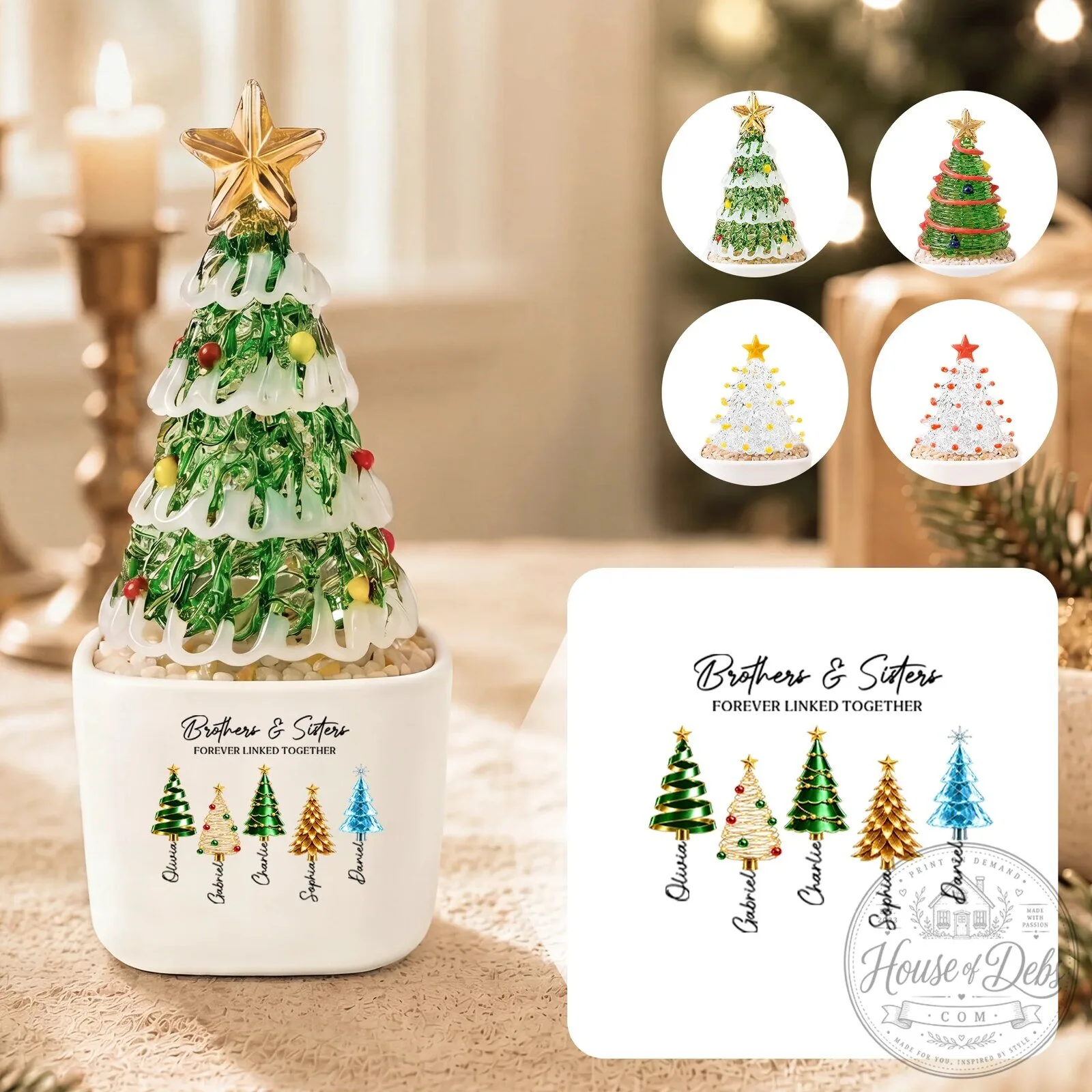 Personalized Brothers and Sisters Forever Linked Together Christmas Tree Ornament