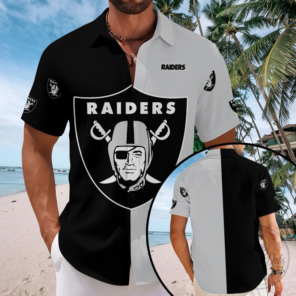 Las Vegas Raiders Black and White Split Design Hawaiian Shirt