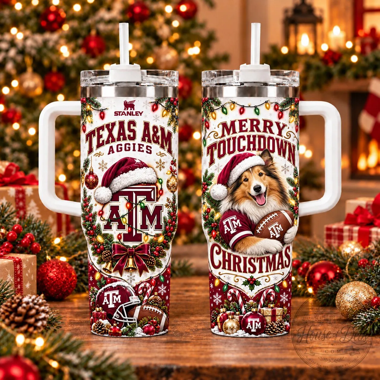 Texas A&M Aggies Merry Touchdown Christmas 40oz Tumbler with Handle