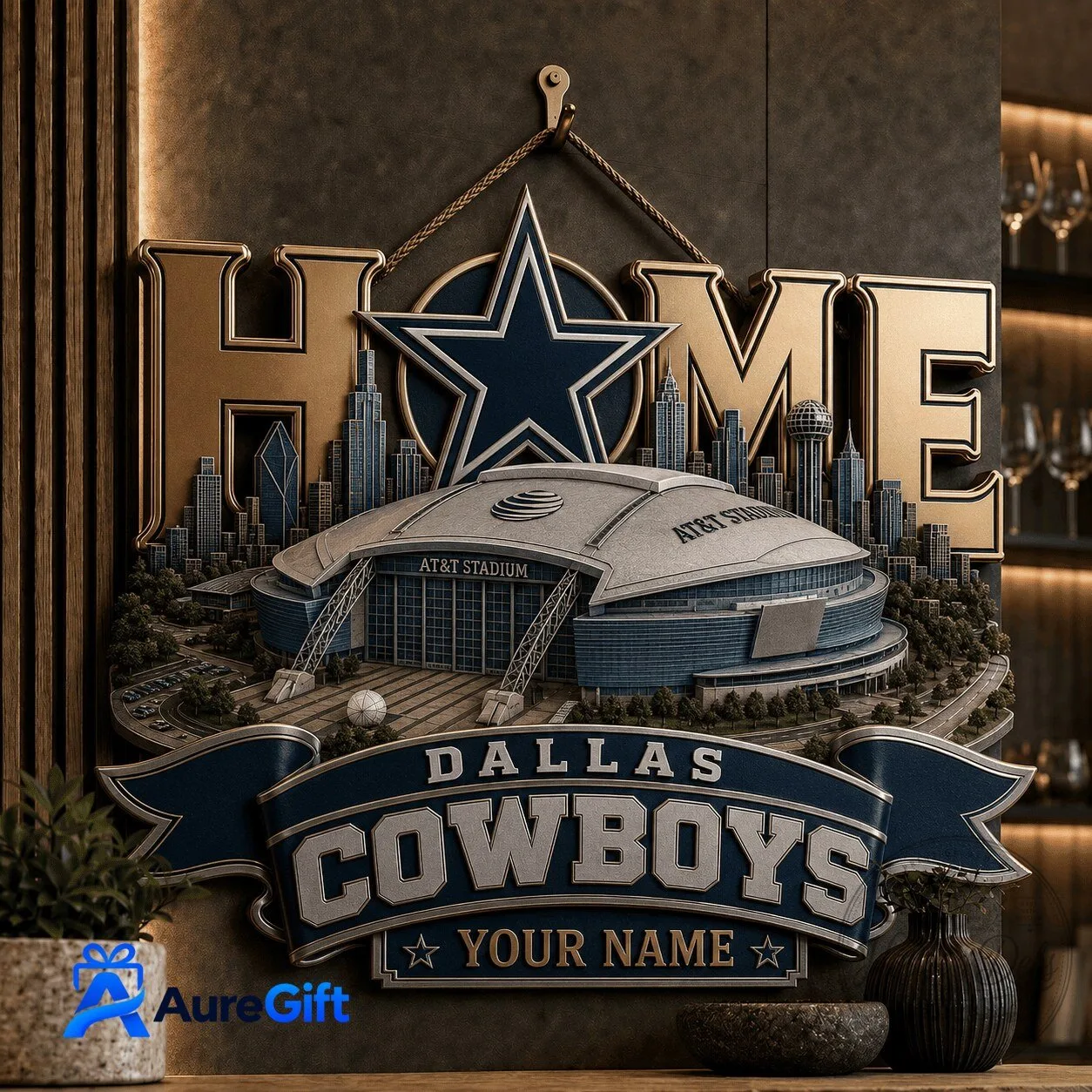 Dallas Cowboys AT&T Stadium Home Wall Art Sign with Custom Name