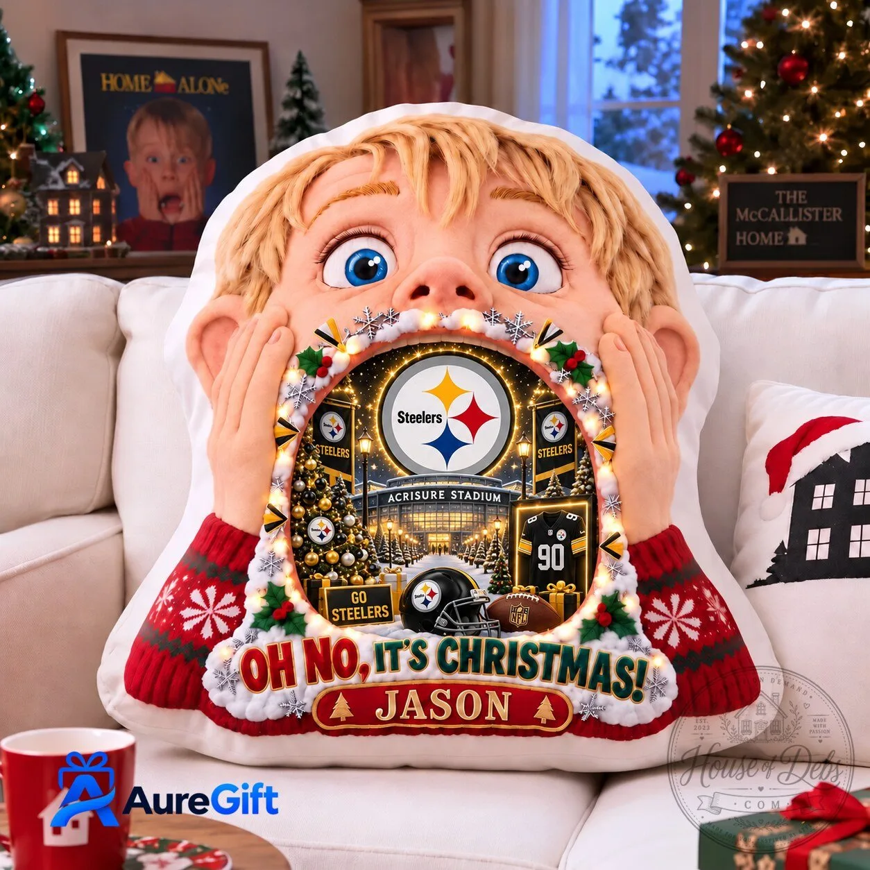 Pittsburgh Steelers Home Alone Christmas Personalized Shaped Pillow