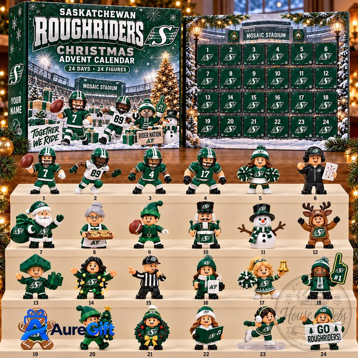 Saskatchewan Roughriders CFL Christmas Advent Calendar 24 Days 24 Figurines Gift