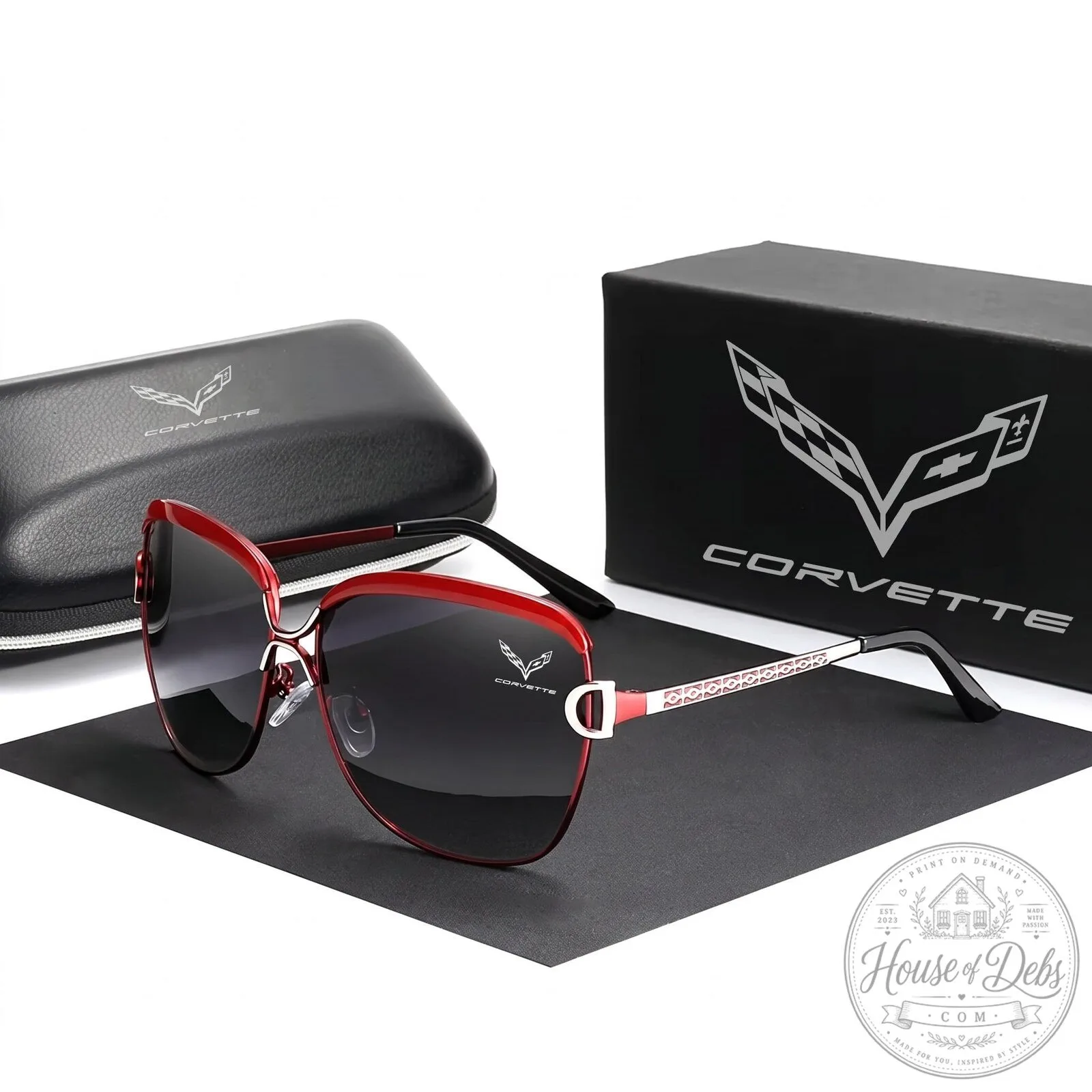 Women's Polarized UV400 Sunglasses with Red Frame for Corvette C8 Stingray