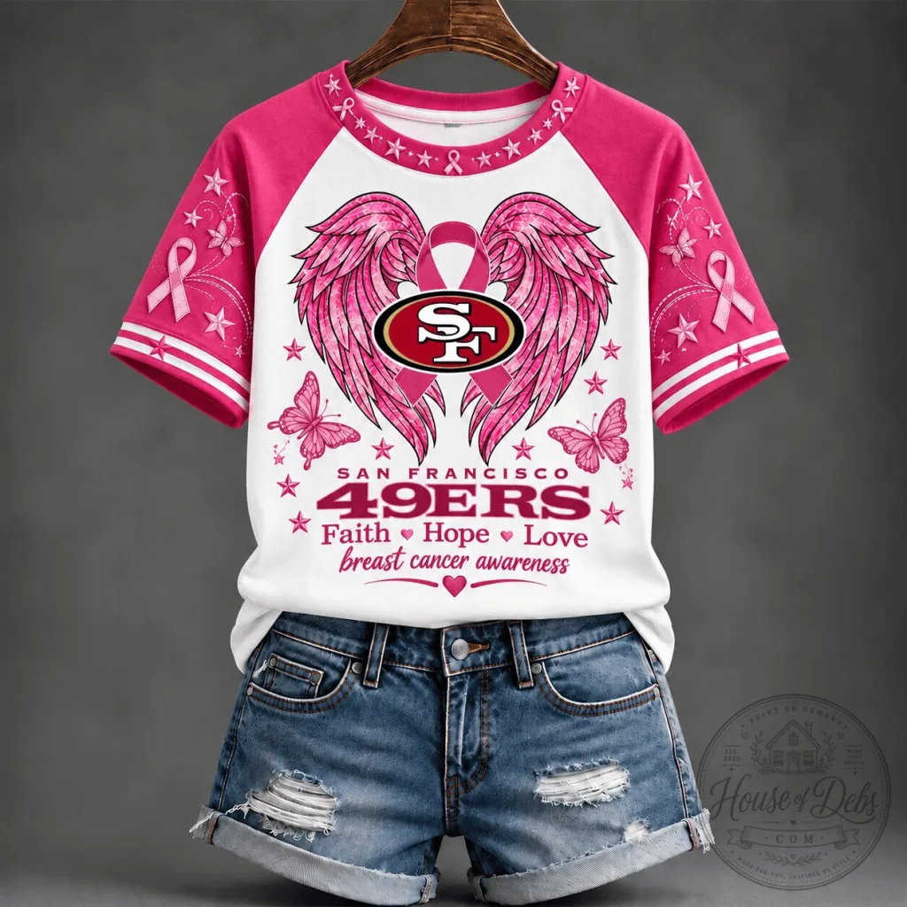Breast Cancer Awareness T-Shirt featuring Faith, Hope, Love, and the San Francisco 49ers Breast Cancer Awareness T-Shirt featuring Faith, Hope, Love, and the San Francisco 49ers