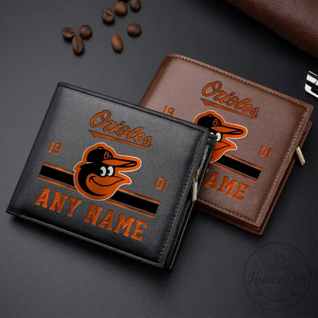 Baltimore Orioles Personalized Name Leather Wallet for Baseball Fans