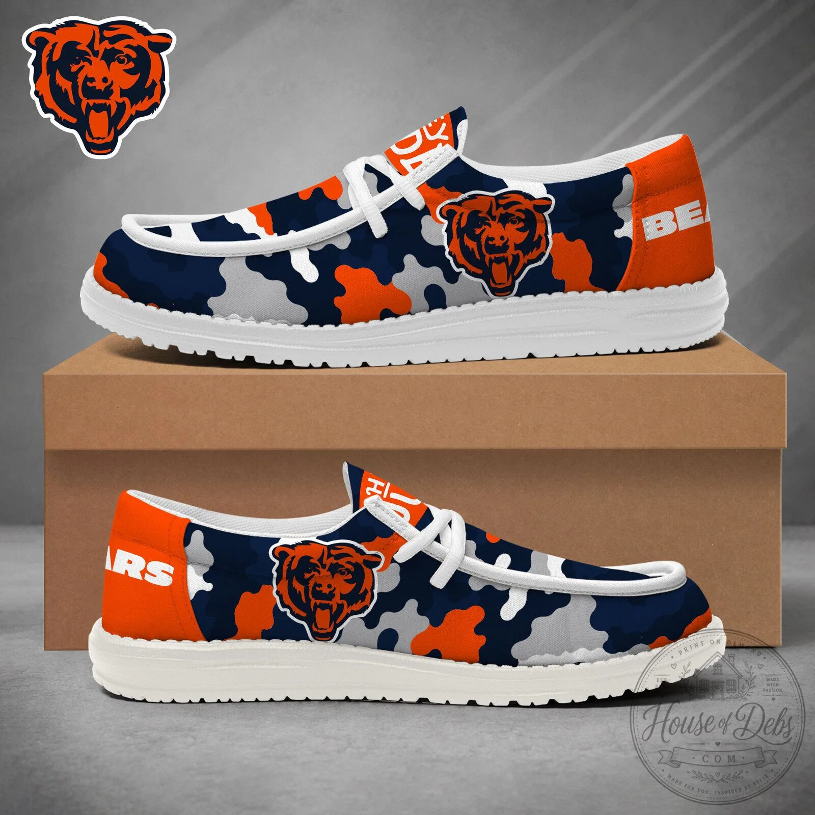Chicago Bears NFL Team Logo Camouflage Pattern Loafer Shoes