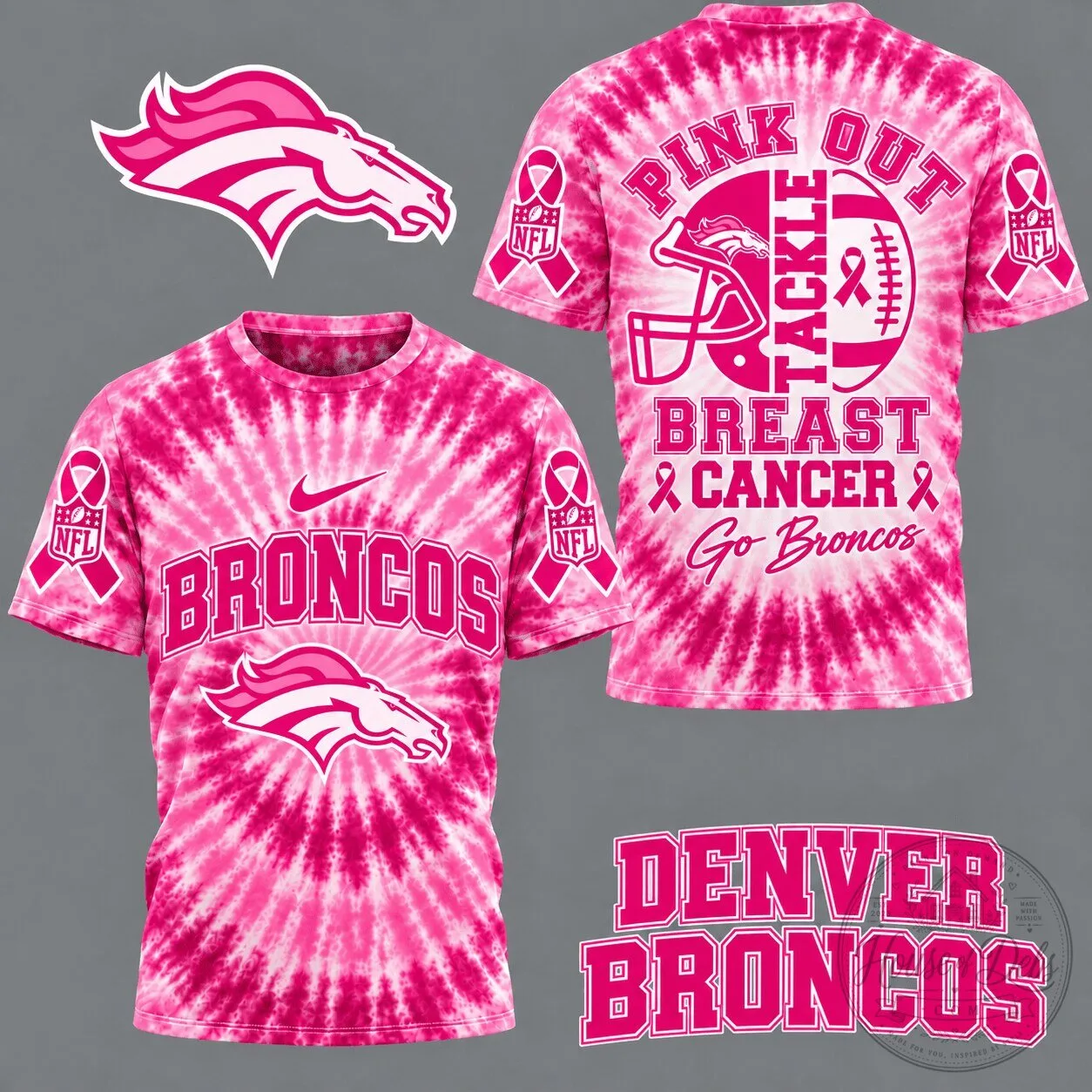 Denver Broncos Pink Out Tackle Breast Cancer Tie-Dye NFL Football T-Shirt 1 Denver Broncos Pink Out Tackle Breast Cancer Tie-Dye NFL Football T-Shirt