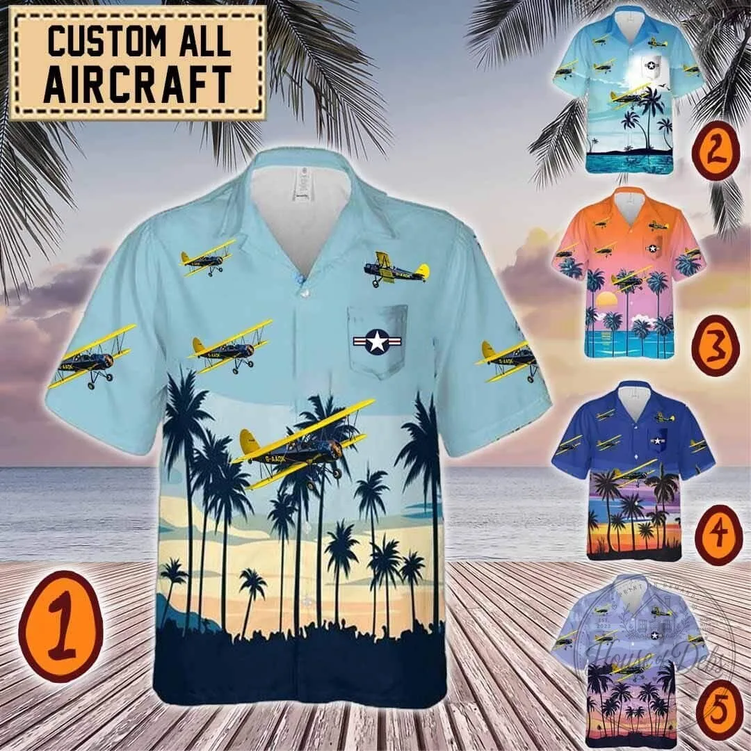 Vintage Curtiss Wright Aircraft Biplane Palm Trees Hawaiian Shirt