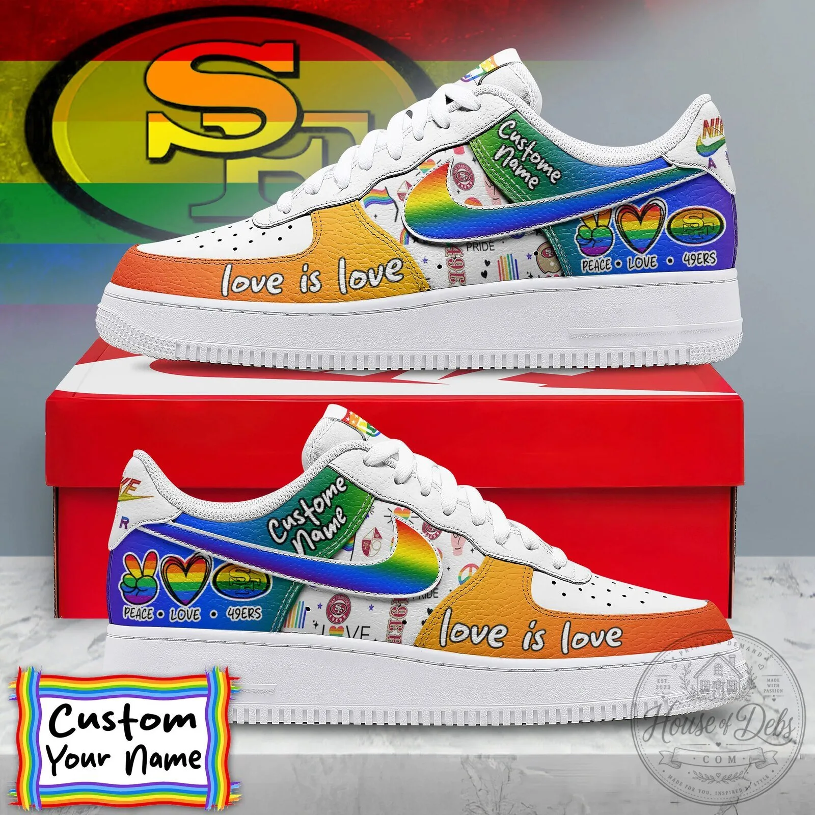 San Francisco 49ers Pride Love Is Love Custom Name Sneakers