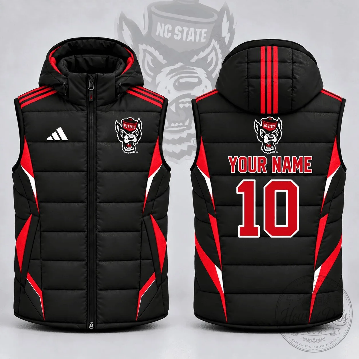 North Carolina State Wolfpack Custom Name Number Puffer Vest