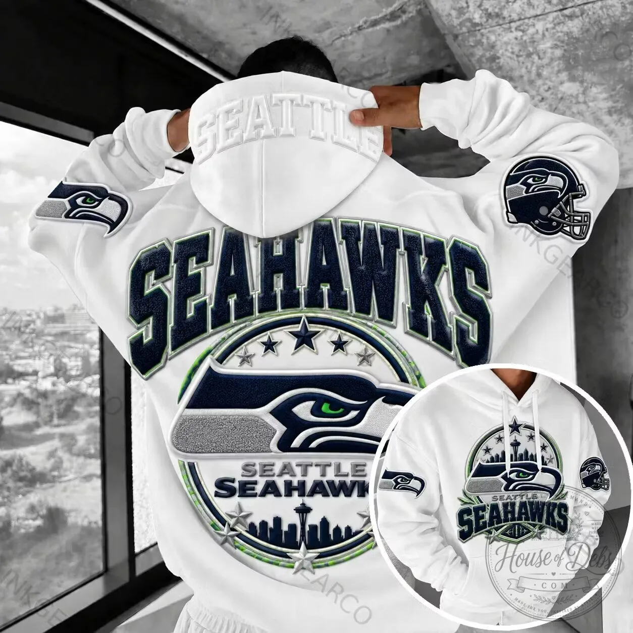 Seattle Seahawks Football Team Logo White Pullover Hoodie